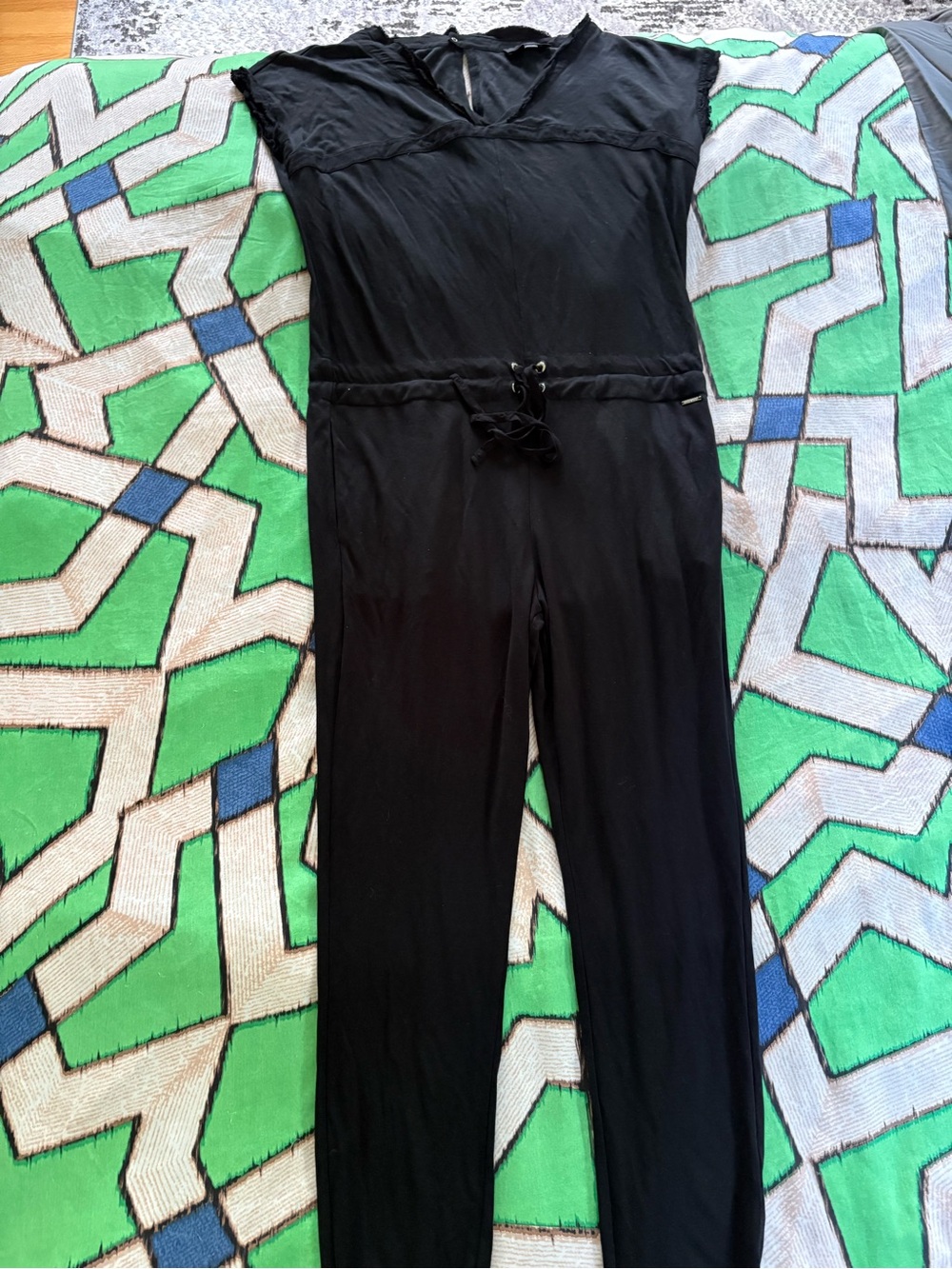 Diesel Black V-Neck Short-Sleeve Drawstring Jumpsuit